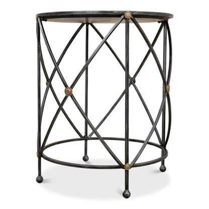 Drum & Fife Lamp Table Aged White Marble – alternate angle