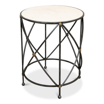 Drum & Fife Lamp Table Aged White Marble – view 5