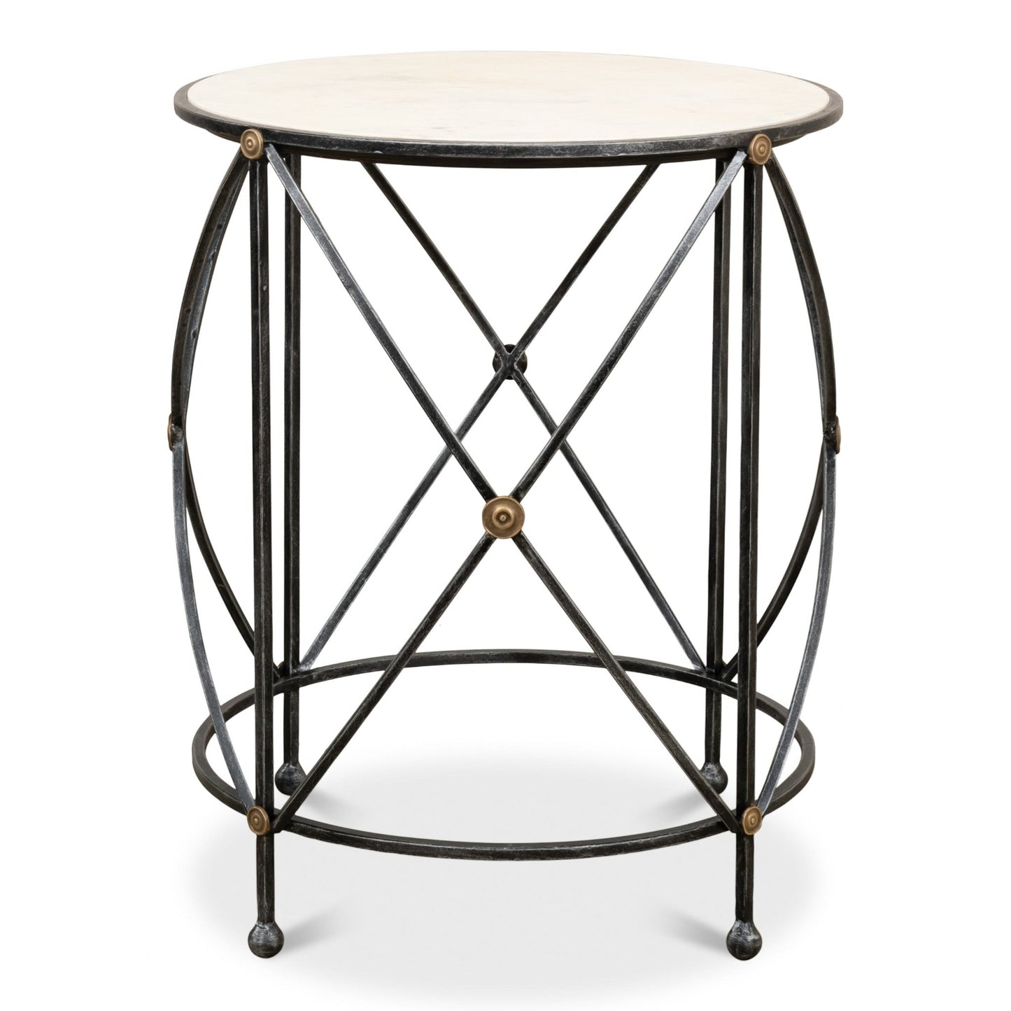 Drum & Fife Lamp Table Aged White Marble – front view