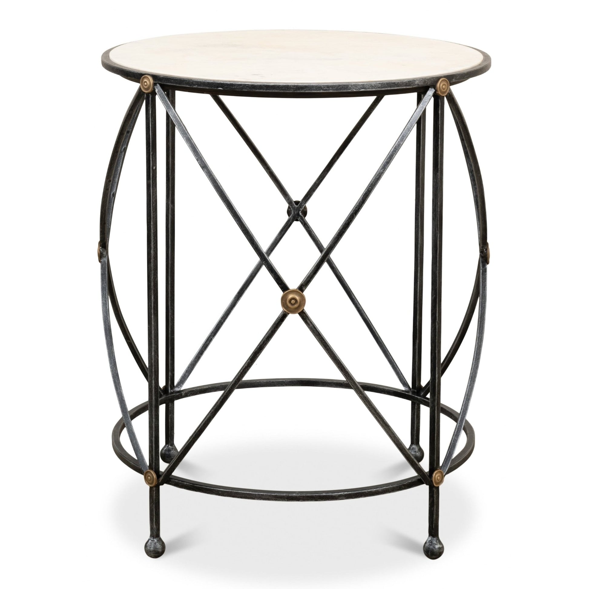 Drum & Fife Lamp Table Aged White Marble – front view