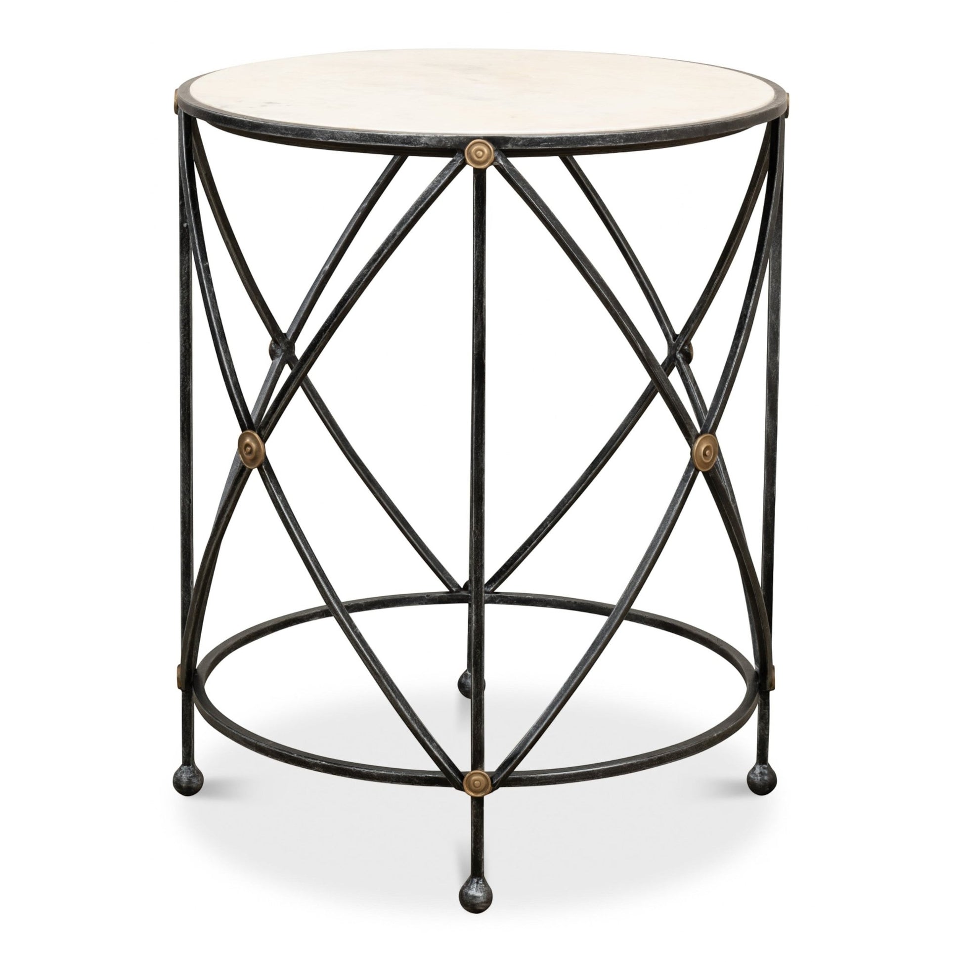 Drum & Fife Lamp Table Aged White Marble – side view