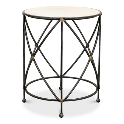 Drum & Fife Lamp Table Aged White Marble – side view