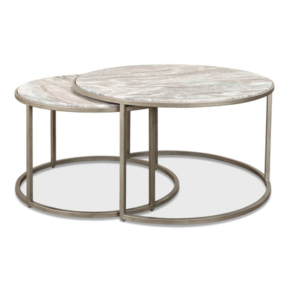 Set Of 2 Round Nesting Tables Marble Top – side view