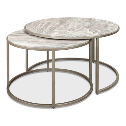 Set Of 2 Round Nesting Tables Marble Top – front view