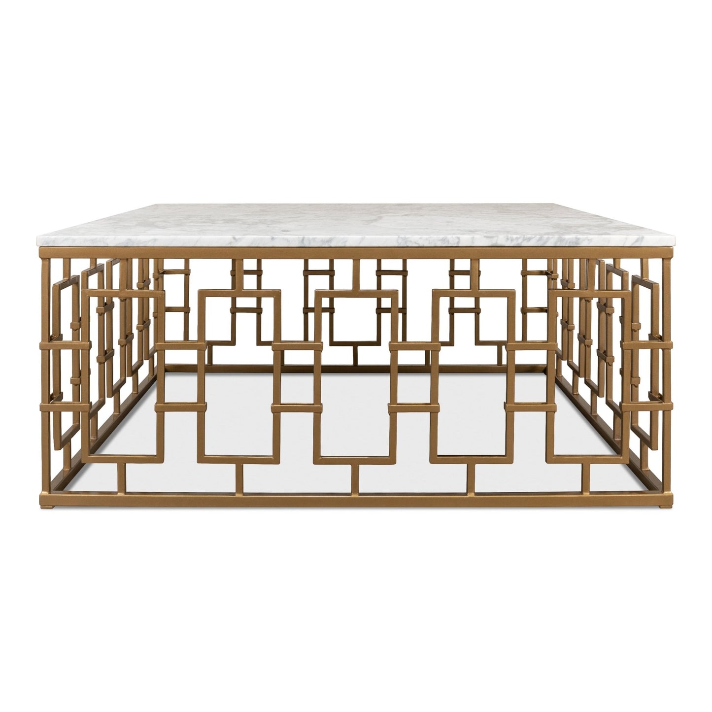 Brass Gate Cocktail Table with White Marble – side view
