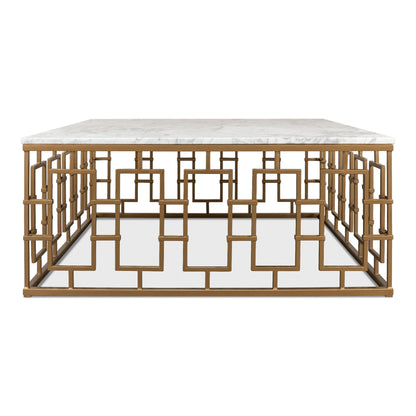 Brass Gate Cocktail Table with White Marble – side view