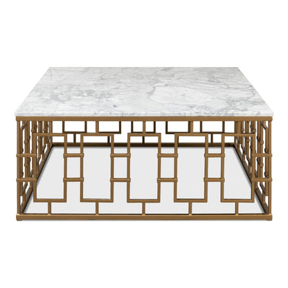 Brass Gate Cocktail Table with White Marble – alternate angle