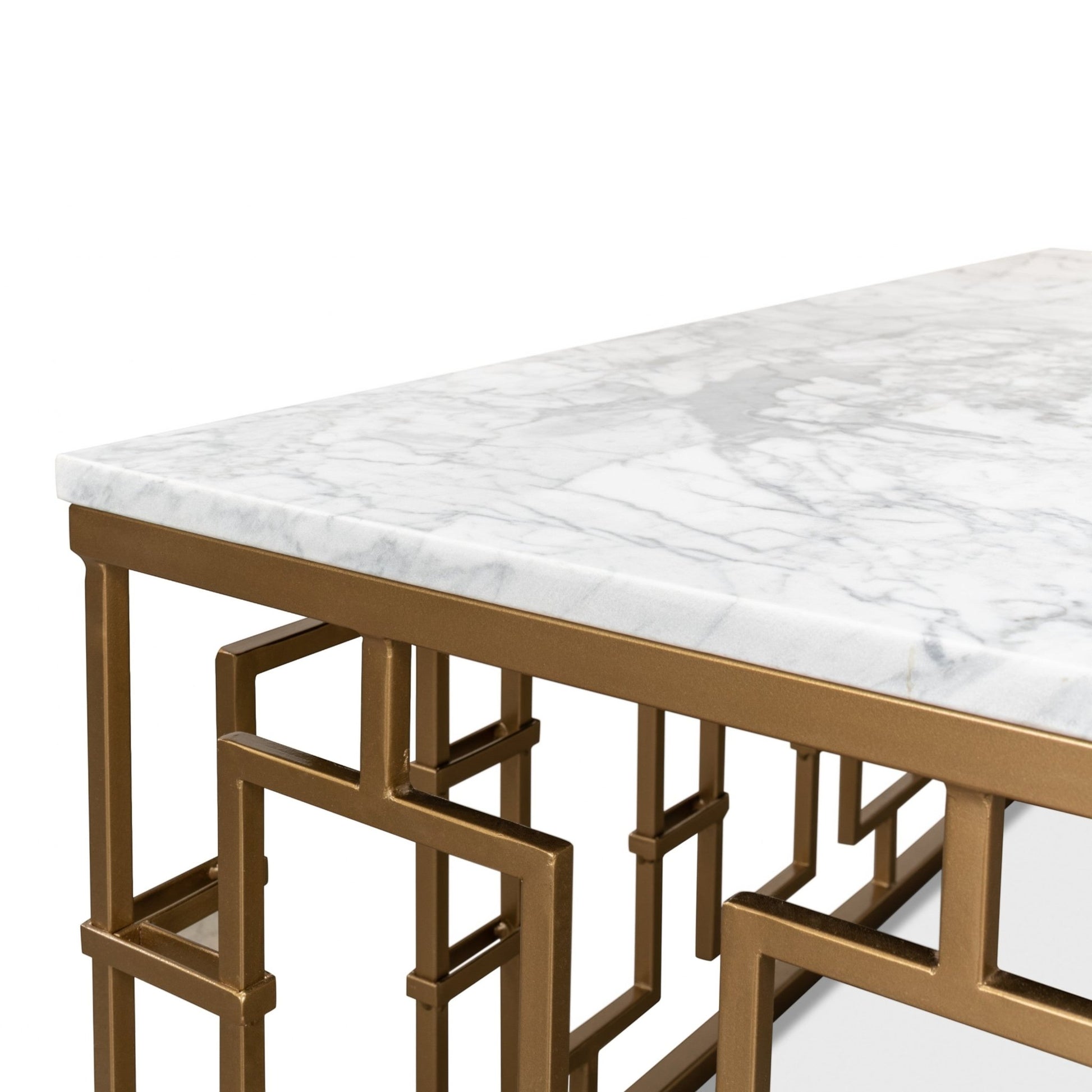 Brass Gate Cocktail Table with White Marble – view 9