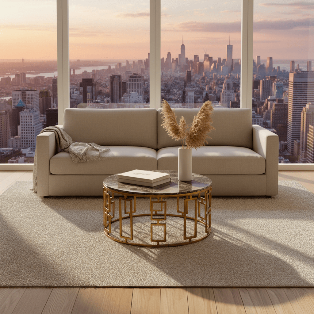 Adelise Round Marble Top Coffee Table – natural marble coffee table by Zentique