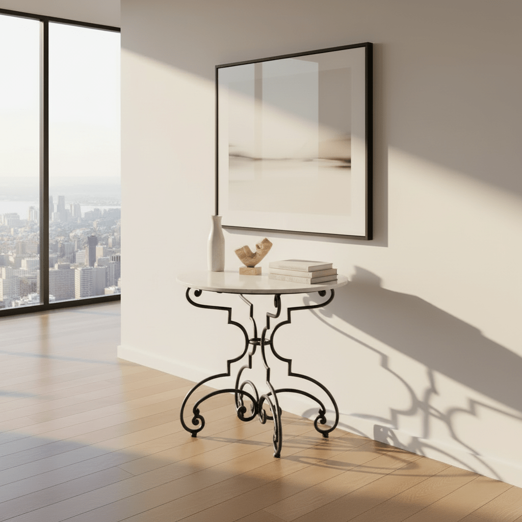 The French Iron And Marble Table – natural marble table by Sarreid Ltd