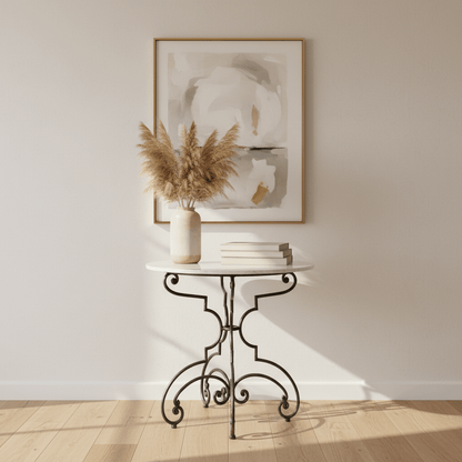The French Iron And Marble Table styled in modern living space