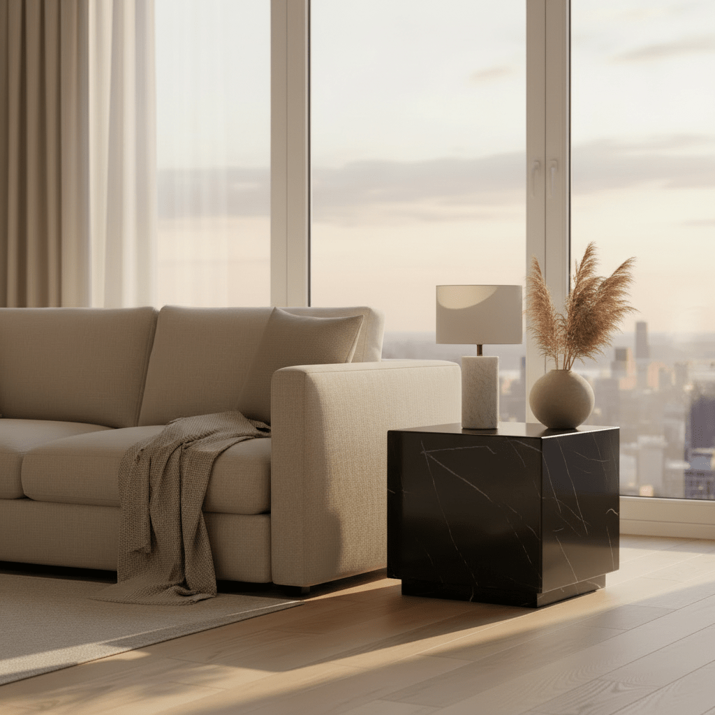 Iris Side Table styled in modern living space