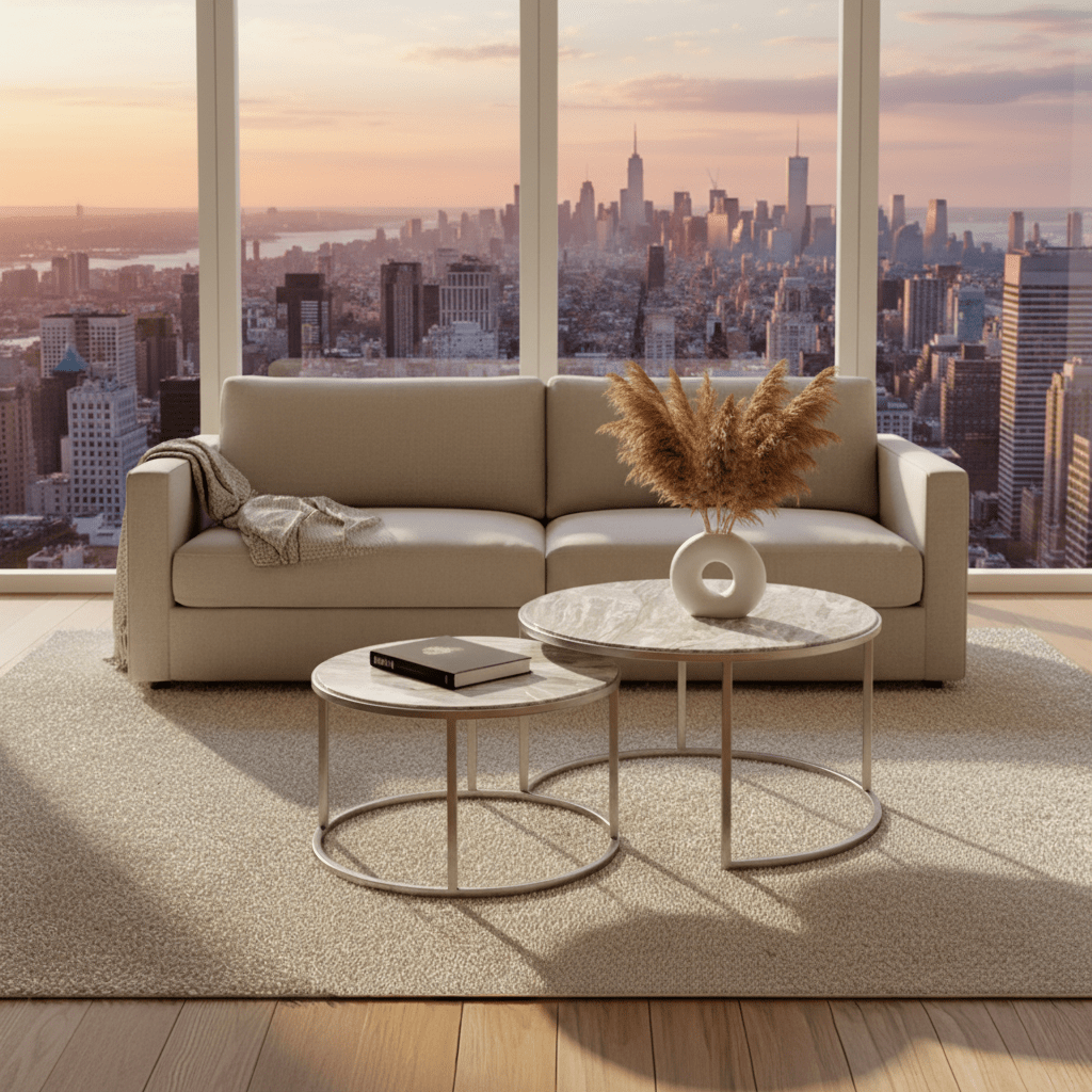 Set Of 2 Round Nesting Tables Marble Top – natural marble nesting tables