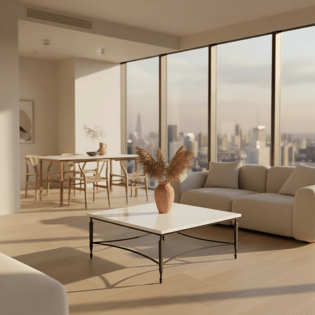 Mykos Square Coffee Table styled in modern living space