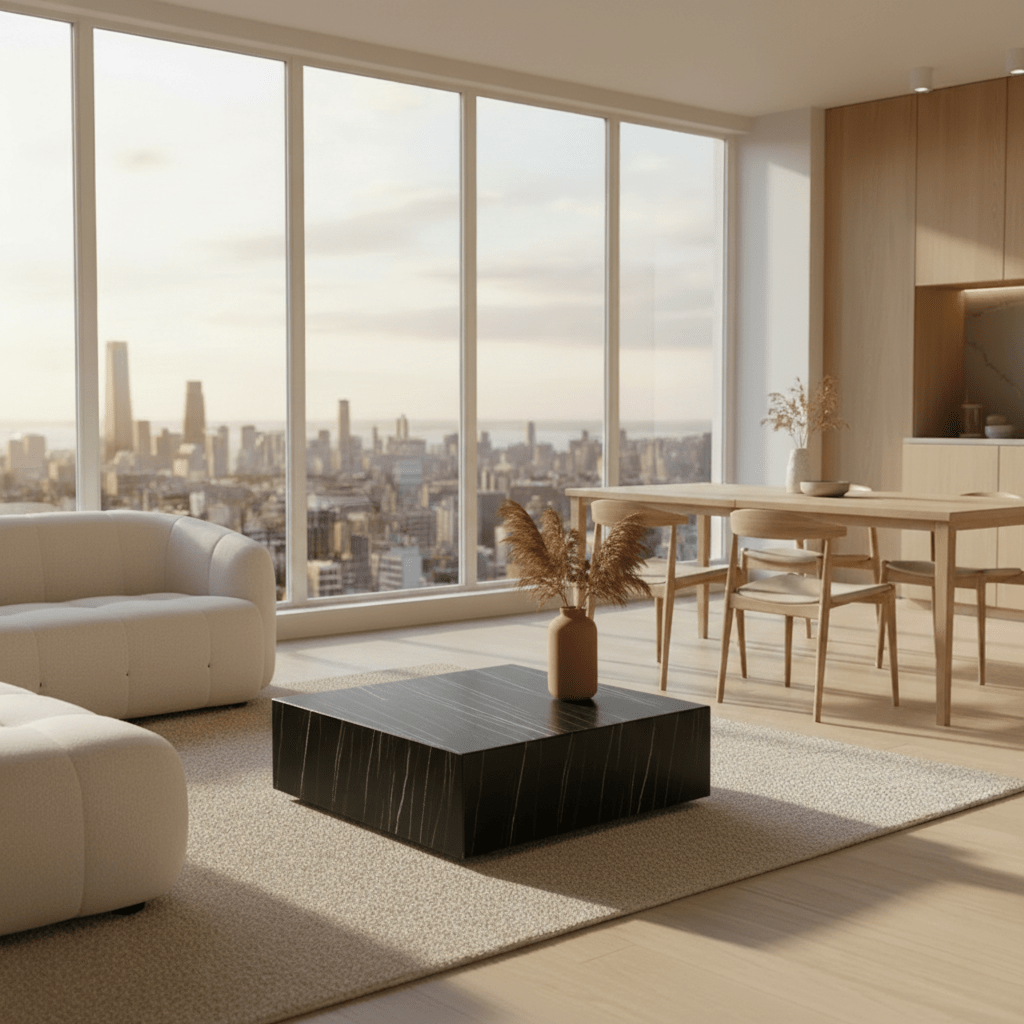 Cube Square Coffee Table styled in modern living space