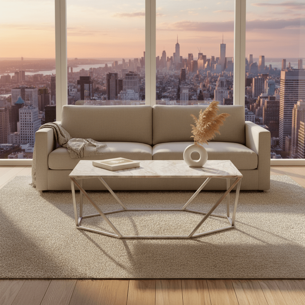 Trapezoid Coffee Table Marble Top – natural marble coffee table by Sarreid Ltd