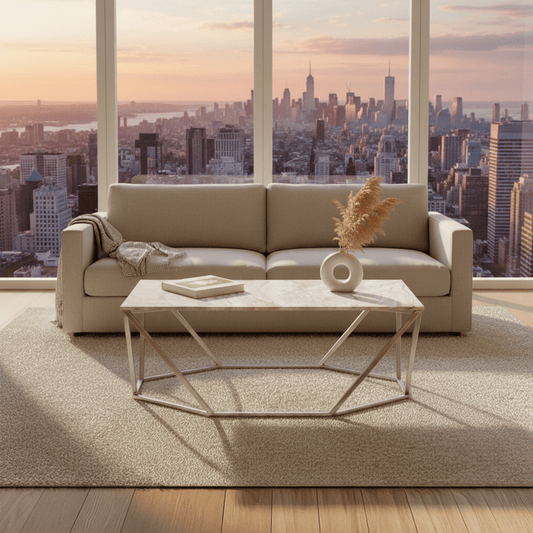 Trapezoid Coffee Table Marble Top – natural marble coffee table by Sarreid Ltd