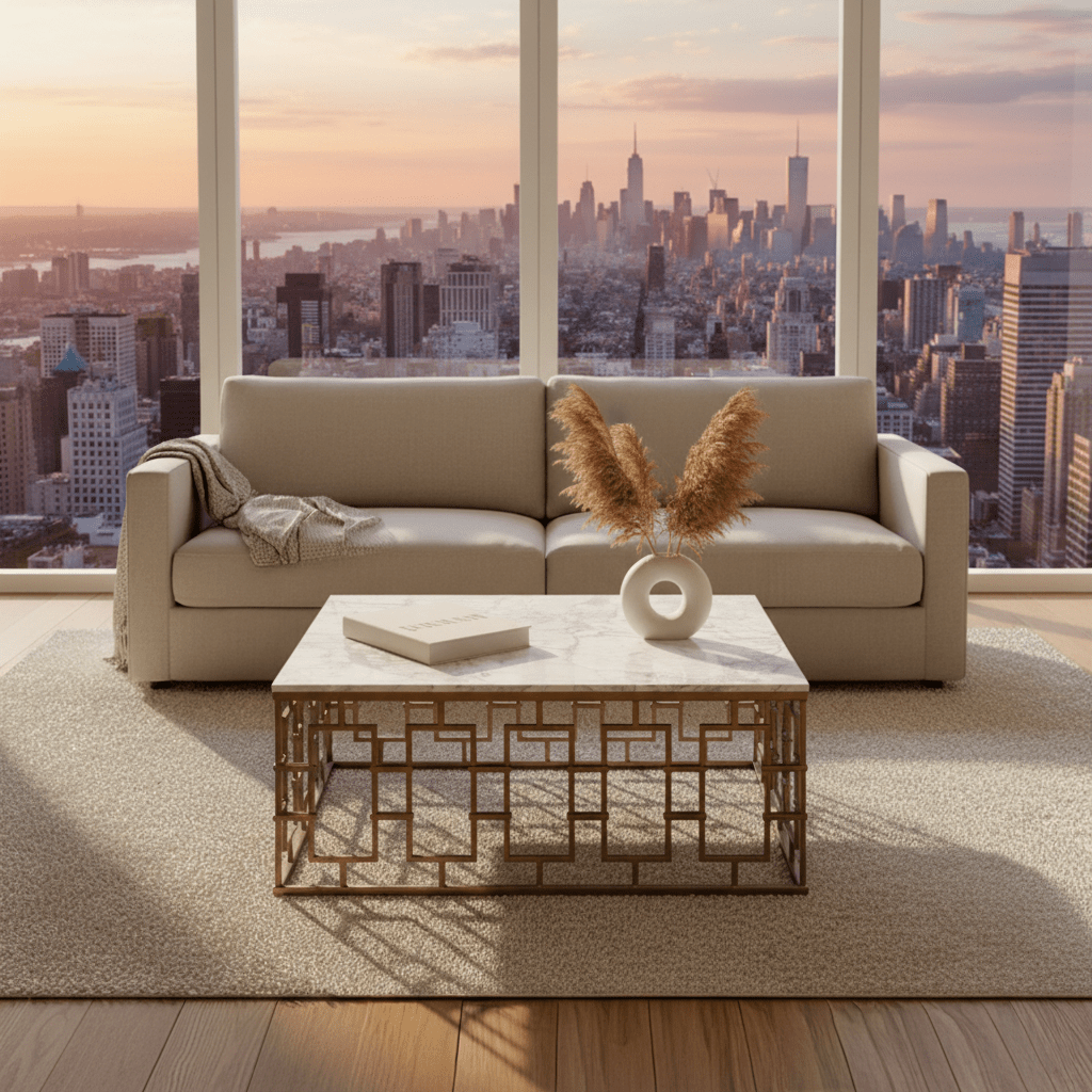 Brass Gate Cocktail Table with White Marble – white marble coffee table by Sarreid Ltd