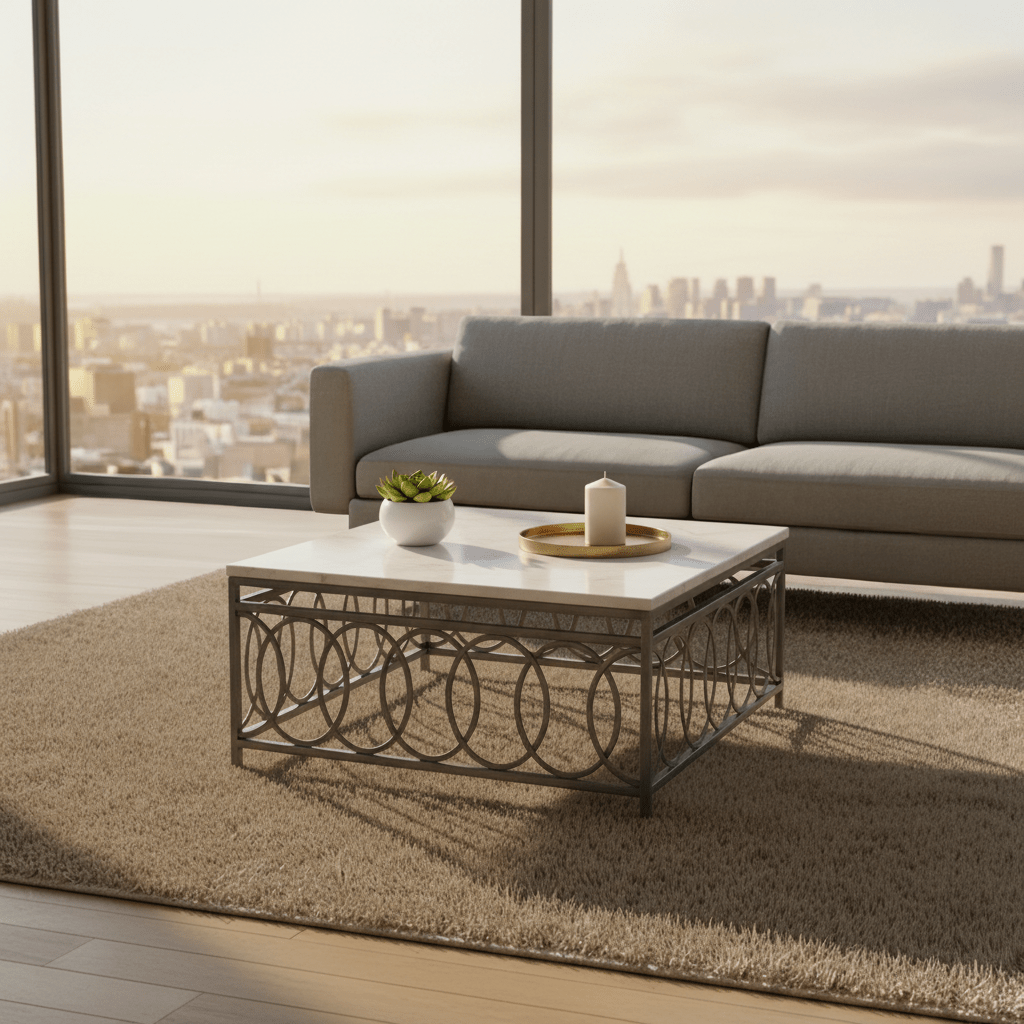 Olympia Square Coffee Table styled in modern living space