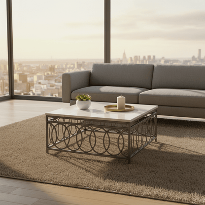 Olympia Square Coffee Table styled in modern living space