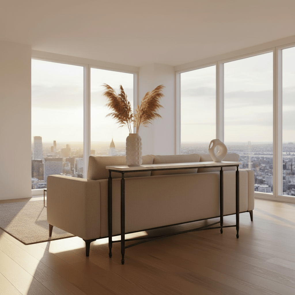 Mykos Console Table styled in modern living space
