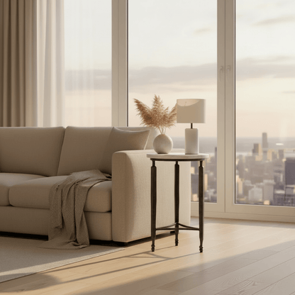 Mykos Side Table styled in modern living space