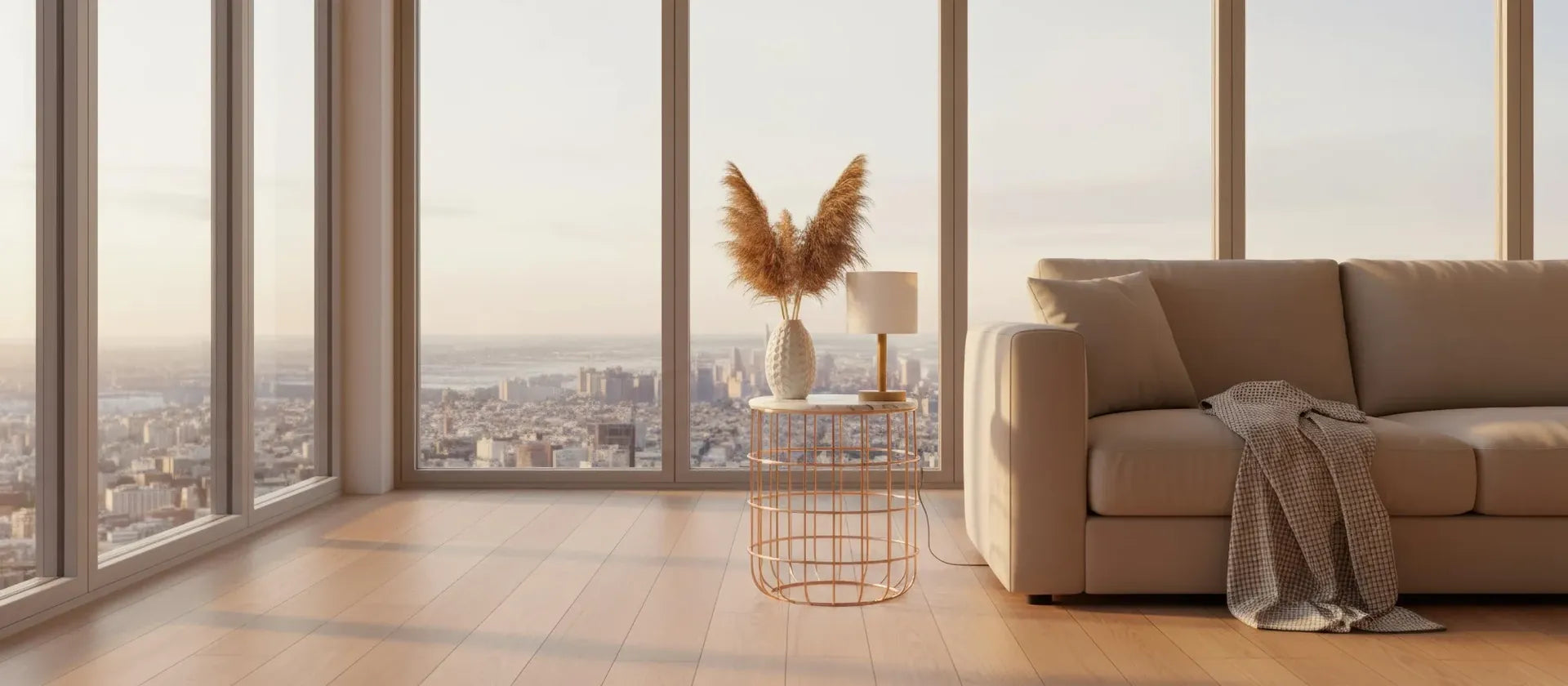 Statement Furnishing marble end table in luxury high-rise living space